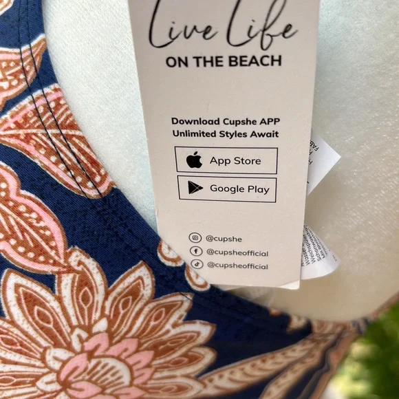 CupShe Blue Floral One piece Swimsuit XS ruffled v neckline lace up back NWT - Picture 6 of 8